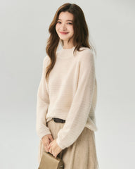 Cashmere Silk Waffle Knit Mock Neck Sweater