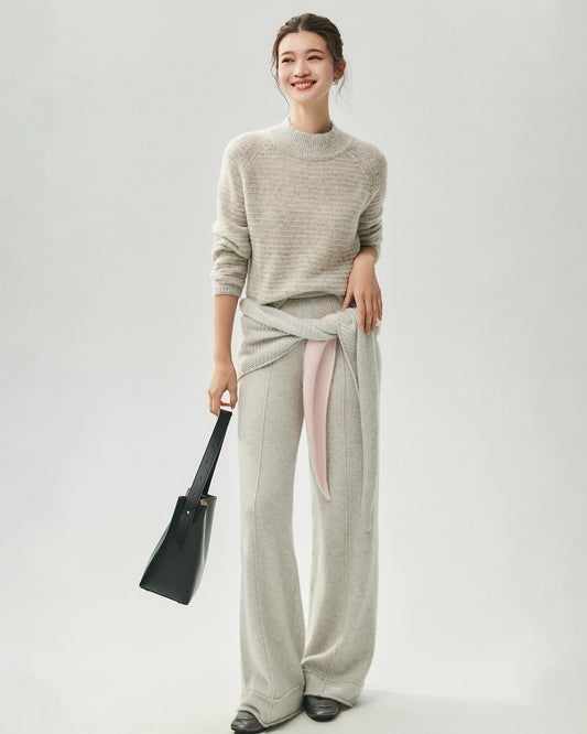 Cashmere Silk Waffle Knit Mock Neck Sweater