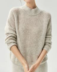 Cashmere Silk Waffle Knit Mock Neck Sweater