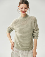 Cashmere Silk Waffle Knit Mock Neck Sweater
