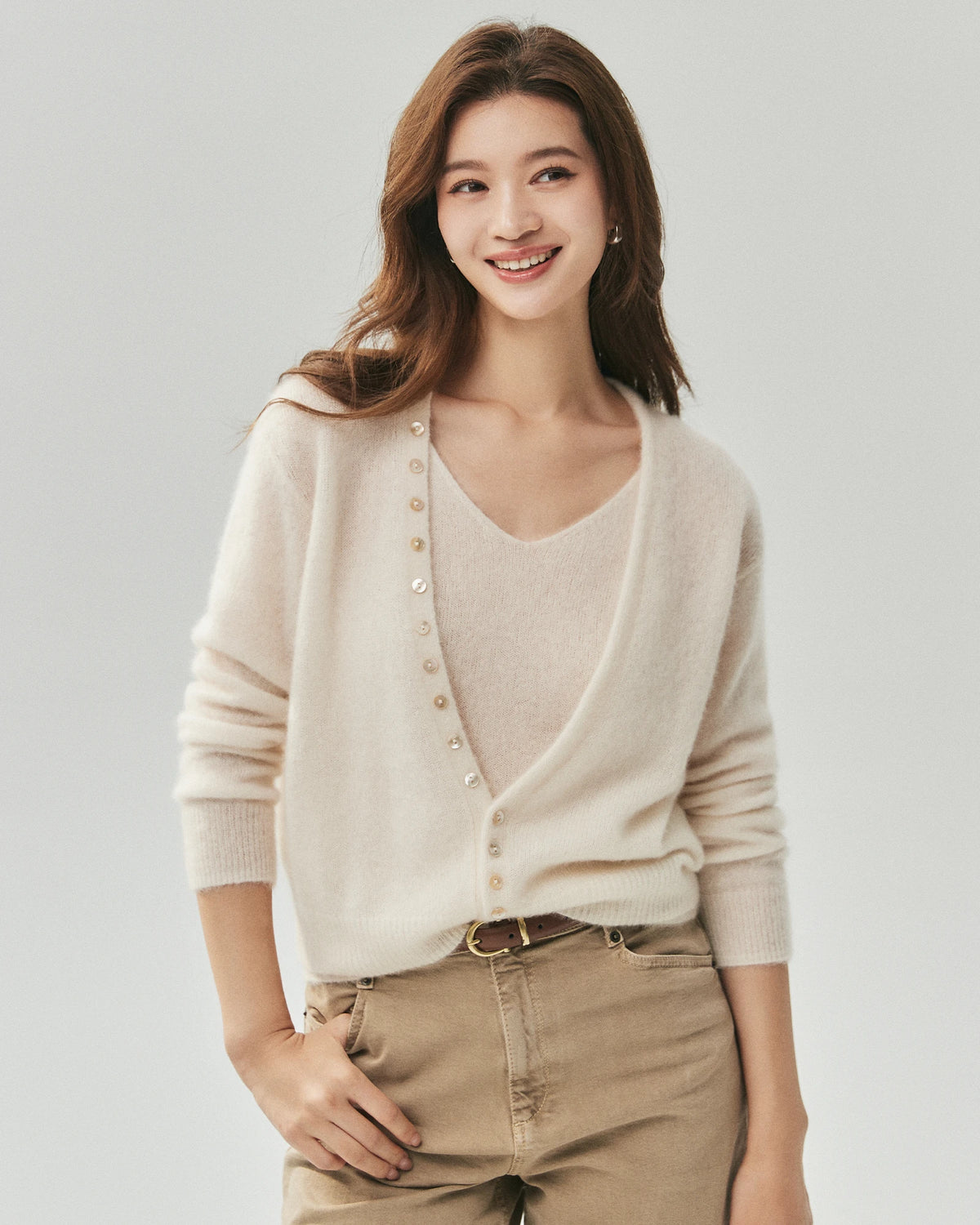 Cashmere Silk V-Neck Cardigan & Camisole