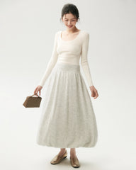 Cashmere Silk Knit Balloon Maxi Skirt