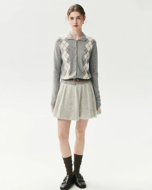 Cashmere Silk Gathered Knit Mini Skirt