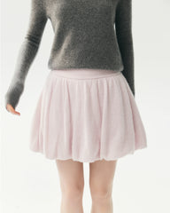 Cashmere Silk Gathered Knit Mini Skirt