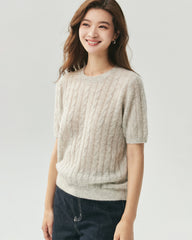 Cashmere Silk Cable Knit Short Sleeve Top