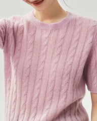 Cashmere Silk Cable Knit Short Sleeve Top