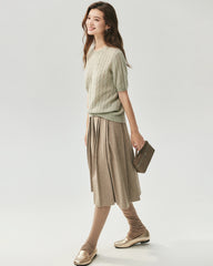 Cashmere Silk Cable Knit Short Sleeve Top