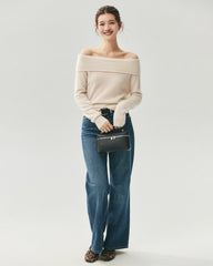 Cashmere Silk Off-Shoulder Fold-Over Sweater