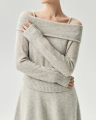 Cashmere Silk Off-Shoulder Fold-Over Sweater
