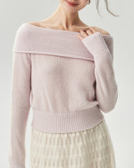 Cashmere Silk Off-Shoulder Fold-Over Sweater