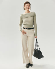 Cashmere Silk Off-Shoulder Fold-Over Sweater