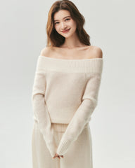 Cashmere Silk Off-Shoulder Ribbed Sweater