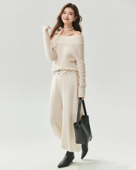 Cashmere Silk Off-Shoulder Ribbed Sweater