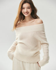 Cashmere Silk Off-Shoulder Ribbed Sweater