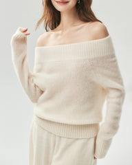 Cashmere Silk Off-Shoulder Ribbed Sweater