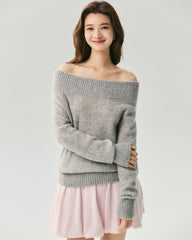 Cashmere Silk Off-Shoulder Ribbed Sweater