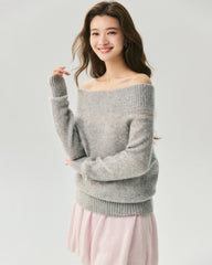 Cashmere Silk Off-Shoulder Ribbed Sweater