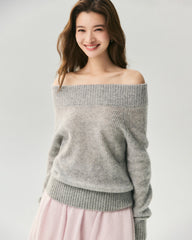 Cashmere Silk Off-Shoulder Ribbed Sweater