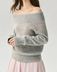 Cashmere Silk Off-Shoulder Ribbed Sweater