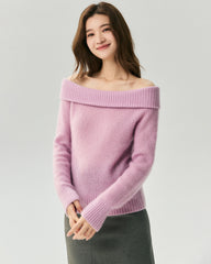 Cashmere Silk Off-Shoulder Ribbed Sweater