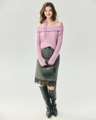 Cashmere Silk Off-Shoulder Ribbed Sweater