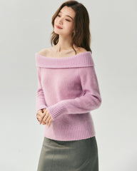 Cashmere Silk Off-Shoulder Ribbed Sweater
