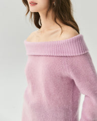 Cashmere Silk Off-Shoulder Ribbed Sweater