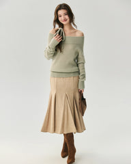 Cashmere Silk Off-Shoulder Ribbed Sweater