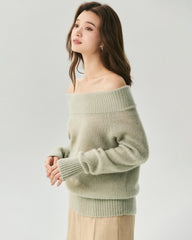 Cashmere Silk Off-Shoulder Ribbed Sweater