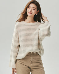 Cashmere Silk Striped Crewneck Sweater