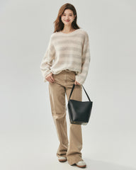 Cashmere Silk Striped Crewneck Sweater