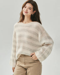 Cashmere Silk Striped Crewneck Sweater