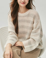 Cashmere Silk Striped Crewneck Sweater