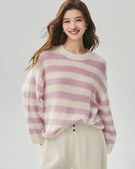 Cashmere Silk Striped Crewneck Sweater