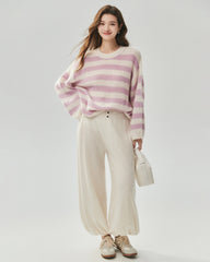 Cashmere Silk Striped Crewneck Sweater