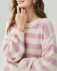 Cashmere Silk Striped Crewneck Sweater
