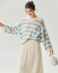Cashmere Silk Striped Crewneck Sweater