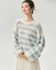 Cashmere Silk Striped Crewneck Sweater