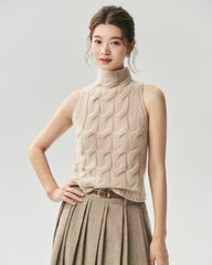 Cashmere Silk Cable Knit Mock Neck Sweater Vest