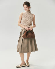 Cashmere Silk Cable Knit Mock Neck Sweater Vest