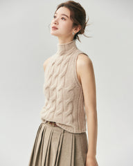 Cashmere Silk Cable Knit Mock Neck Sweater Vest