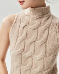 Cashmere Silk Cable Knit Mock Neck Sweater Vest