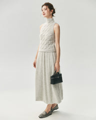 Cashmere Silk Cable Knit Mock Neck Sweater Vest