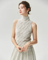 Cashmere Silk Cable Knit Mock Neck Sweater Vest