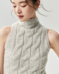 Cashmere Silk Cable Knit Mock Neck Sweater Vest