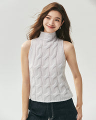 Cashmere Silk Cable Knit Mock Neck Sweater Vest