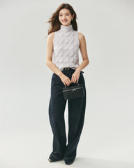 Cashmere Silk Cable Knit Mock Neck Sweater Vest