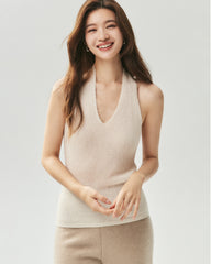 Cashmere Silk V-Neck Halter Top