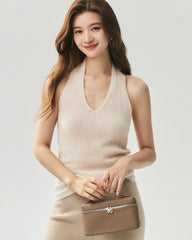 Cashmere Silk V-Neck Halter Top
