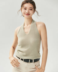 Cashmere Silk V-Neck Halter Top
